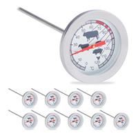 Relaxdays 10x Einstichthermometer Edelstahl Grillthermometer analog Bratenthermometer 20cm silber