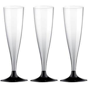 Santex 10x Zwarte/transparante champagne glazen/flutes 14 cl/140 ml van kunststof -