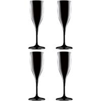Santex Set van 4x stuks champagneglazen/prosecco flutes zwart 150 ml onbreekbaar kunststof - herbruikbaar - Champagneglazen