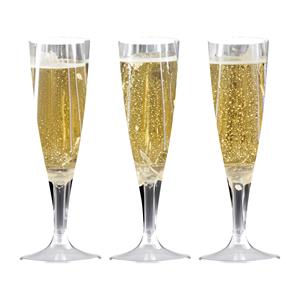 Santex 18x Champagneglazen/flutes 14 cl/140 ml van kunststof met transparante voet - Herbruikbaar - Champagne glaasjes