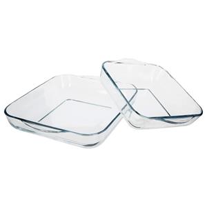 Secret de Gourmet Ovenschaal set 2x stuks vierkant - Transparant - Glas - 22 en 28 cm -