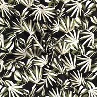 zwart katoen viscose blend linnenlook met mos wit abstract bladdessin