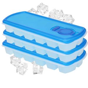 Forte Plastics 3x Ijsblokjes/ijsklontjes vormen met deksel blauw - 12 stuks - Ijsblokjes/ijsklontjes makers