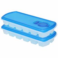 Forte Plastics 2x Ijsblokjes/ijsklontjes vormen met deksel blauw - 12 stuks - Ijsblokjes/ijsklontjes makers