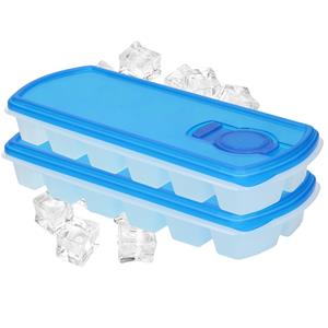 Forte Plastics 2x Ijsblokjes/ijsklontjes vormen met deksel blauw - 12 stuks - Ijsblokjes/ijsklontjes makers