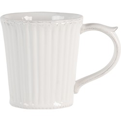 Clayre & Eef servies mok PLMU 13*9*10 cm creme dolomiet rond beker koffiemok