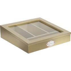 Clayre & Eef Bestekbak - 30*30*8 cm - goudkleurig - hout/ glas -  - 6H1583GO