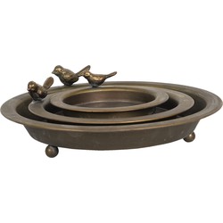 Clayre & Eef Decoratie schaal vogel (3) - Ø 30*9 / Ø 22*7 / Ø 16*5 cm - bruin - ijzer - rond -  - 6Y4205