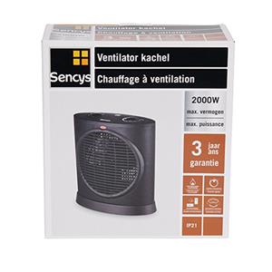 Sencys ventilatorkachel 2000W met oscillatie zwart