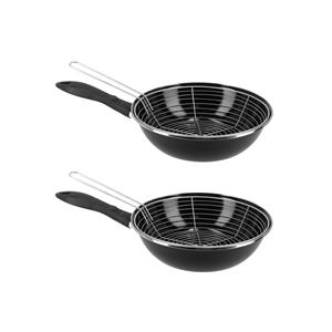 Magefesa Set van 2x stuks rvs/emaille frituurpan/friteuse voor alle hittebronnen - zwart 26 cm - Frituren op gasstel of kookplaat