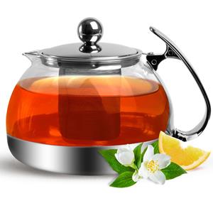 Monzana glazen Theepot met RVS filter | met thee infuser | 9 kops |  1.2 l