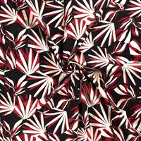 zwart katoen viscose blend linnenlook room rood abstract bloem dessin