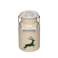 Milchkanne mit Deckel Hirsch Grün beige