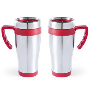 2x Stuks Rvs Thermosbeker/warmhoud Koffiebekers Rood 500 Ml - Isoleerbekers/reisbekers