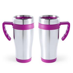 2x Stuks Rvs Thermosbeker/warmhoud Koffiebekers Roze 500 Ml - Isoleerbekers/reisbekers