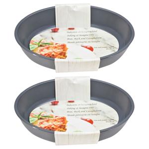 2x Grijze Ovale Glazen Ovenschaal 2,4 Liter 30 X 21 Cm - Ovenschotel Schalen - Bakvorm - Ovenschalen