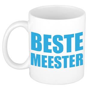 Beste Meester In Blauwe Blokletters Cadeau Koffiemok / Theebeker 300 Ml - Verjaardag / Bedankje - Cadeau Meester