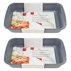 2x Grijze Rechthoekige Glazen Ovenschaal 1,8 Liter 29,5 X 18 X 5 Cm - Ovenschotel Schalen - Bakvorm - Ovenschalen