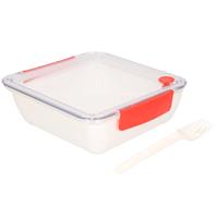 Transparant Met Rode Lunchbox Met Vorkje 1000 Ml - Voedselbewaar Trommel/broodtrommel