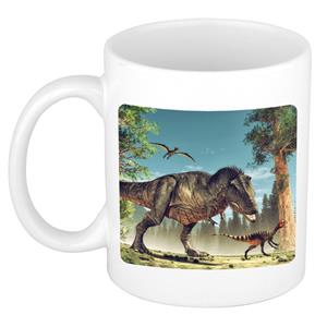 Dieren Dinosaurus T-rex Foto Mok 300 Ml - Cadeau Beker / Mok Dinosaurussen Liefhebber