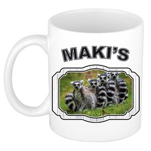 Dieren Liefhebber Maki Familie Mok 300 Ml - Kerramiek - Cadeau Beker / Mok Maki Apen Liefhebber