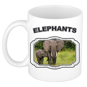 Dieren Liefhebber Olifant Met Kalf Mok 300 Ml - Kerramiek - Cadeau Beker / Mok Olifanten Liefhebber