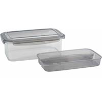 Lunchbox Met (Bestek) Bakje - Antraciet - 1,9l - 24 X 15,2 X 8,8 Cm - Voedselbewaar Trommel/broodtrommel