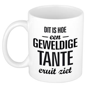 Dit Is Hoe Een Geweldige Tante Eruitziet Cadeau Koffiemok / Theebeker - Wit - 300 Ml - Verjaardag / Bedankje