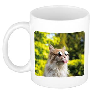 Dieren Gekke Poes Foto Mok 300 Ml - Cadeau Beker / Mok Katten Liefhebber