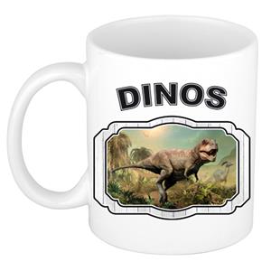 Dieren Liefhebber Stoere T-rex Dinosaurus Mok 300 Ml - Kerramiek - Cadeau Beker / Mok Dinosaurussen Liefhebber
