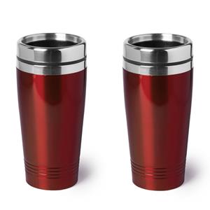 2x Stuks Warmhoudbeker/warm Houd Beker Metallic Rood 450 Ml - Rvs Isoleerbeker/thermosbekers Reisbekers Voor Onderweg