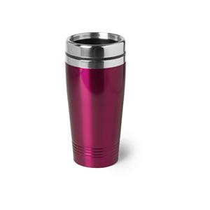 Warmhoudbeker/warm Houd Beker Metallic Fuchsia Roze 450 Ml - Rvs Isoleerbeker/thermosbekers Reisbekers Voor Onderweg