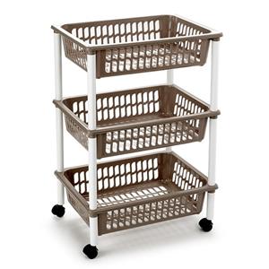 Opberg Trolley/roltafel/organizer Met 3 Manden 40 X 30 X 61,5 Cm Wit/taupe - Etagewagentje/karretje Met Opbergkratten