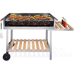 Houtskoolbarbecue 100x85 Cm - Rvs Barbecue Op Trolleywagen - Buitenkeuken