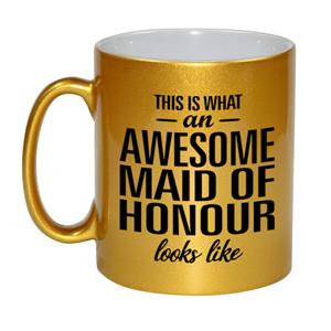 This Is What An Awesome Maid Of Honour Looks Like Tekst Cadeau Mok / Beker - Goud - 330 Ml - Bruiloft Getuige Kado