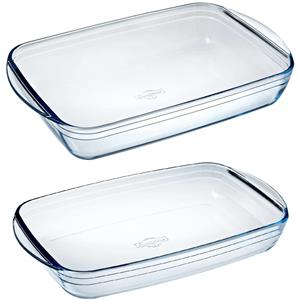 Merkloos Set van 2x stuks rechthoekige glazen ovenschalen 2 en 3,6 liter -