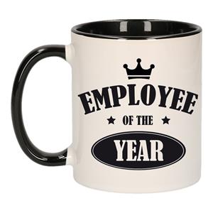 1x Stuks Collega Cadeau Mok / Beker Employee Of The Year/ Werknemer Van Het Jaar - Zwart - Personeel Cadeau