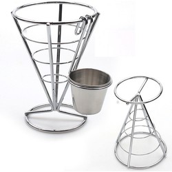 Decopatent Rvs Patatzak - Frietzak Houder Met 2 Sausbakjes - Staande