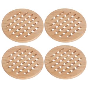 Set Van 4x Stuks Ronde Pannen Onderzetters Van Hout 19 Cm - Onderzetters Voor Ovenschalen En Kookpannen