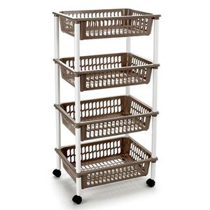 Taupe Opberg Trolley/roltafel Met 4 Manden 40 X 50 X 85 Cm - Etagewagentje/karretje Met Opbergkratten