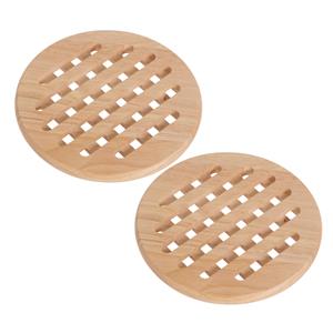 Set Van 2x Stuks Ronde Pannen Onderzetters Van Hout 19 Cm - Onderzetters Voor Ovenschalen En Kookpannen