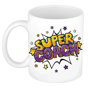 Super Coach Cadeau Koffiemok / Theebeker Wit Met Sterren - 300 Ml - Keramiek - Cadeau / Bedankje Coach