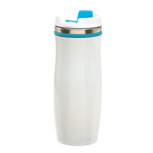 Rvs Warmhoudbeker/warm Houd Beker Winter Wit/turquoise 400 Ml - Isoleerbeker/thermosbekers - Dubbelwandig