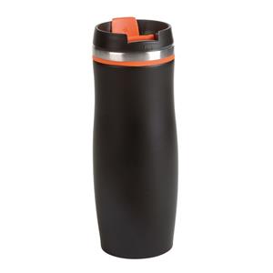 Rvs Warmhoudbeker/warm Houd Beker Zwart/oranje 400 Ml - Isoleerbeker/thermosbekers - Dubbelwandig