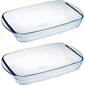 Set Van 2x Stuks Rechthoekige Glazen Ovenschalen 2 Liter 32 X 20 X 5 Cm - Ovenschotel Schalen - Bakvorm