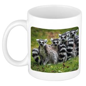 Dieren Maki Familie Foto Mok 300 Ml - Cadeau Beker / Mok Ringstaartmaki Apen Liefhebber