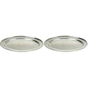 2x Rvs Serveerschaal/barbecueschaal 35 Cm - Barbecueschalen/vleesschalen/serveerschalen