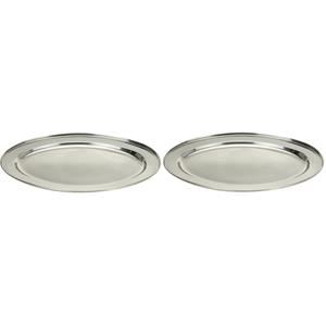 2x Rvs Serveerschaal/barbecueschaal 35 Cm - Barbecueschalen/vleesschalen/serveerschalen