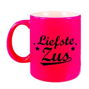 Liefste Zus Tekst Mok - Neon Roze - Familie Cadeau Mok / Beker - 330 Ml - Verjaardag / Bedankt Cadeau