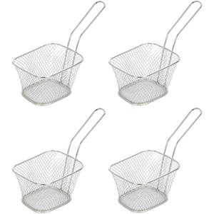 4x Patat/snack Serveermandje/frituurmandje Zilver 20 Cm - Tafeldecoratie - Patat/snack Serveren In Een Mandje